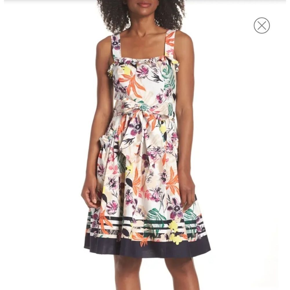 Vince Camuto Print Tie Waist Fit & Flare Sundress